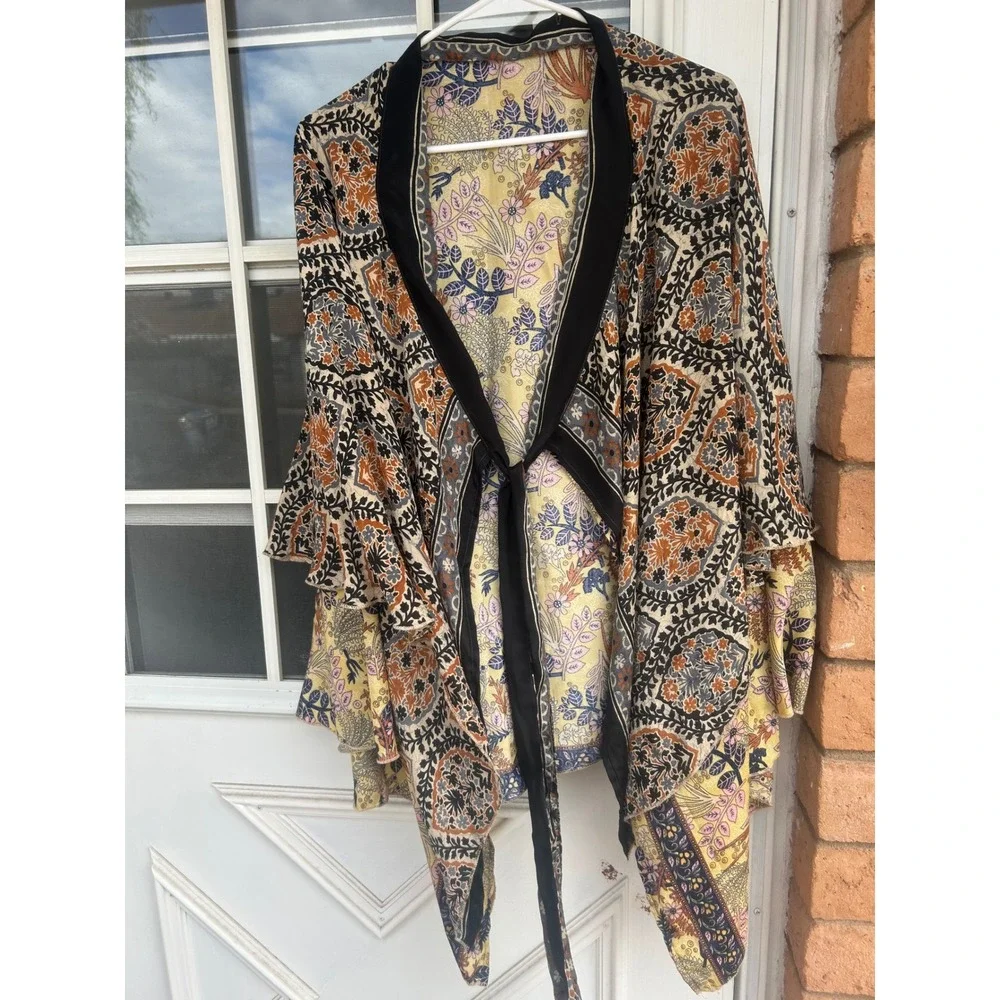 Impressions Silk‎ Blend Wrap Skirt Floral Geometric Midi Boho Versatile  Artsy M